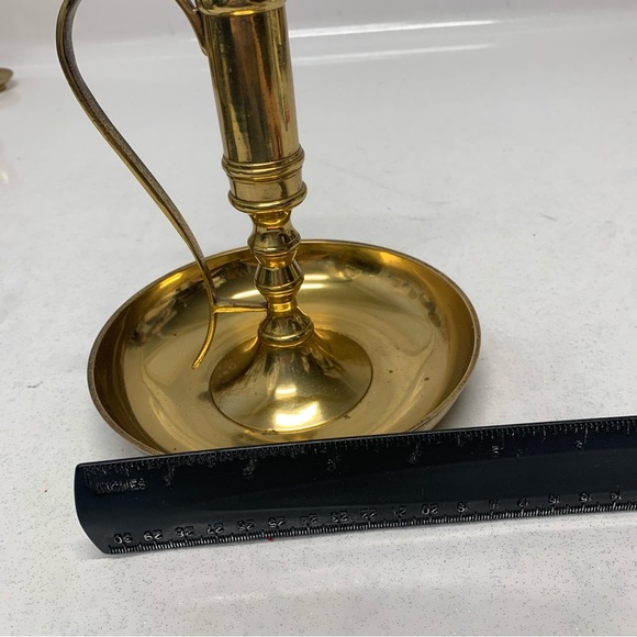 Vintage Brass Chamber Candle Holder Large Drip Tray Handle - Picture 10 of 10